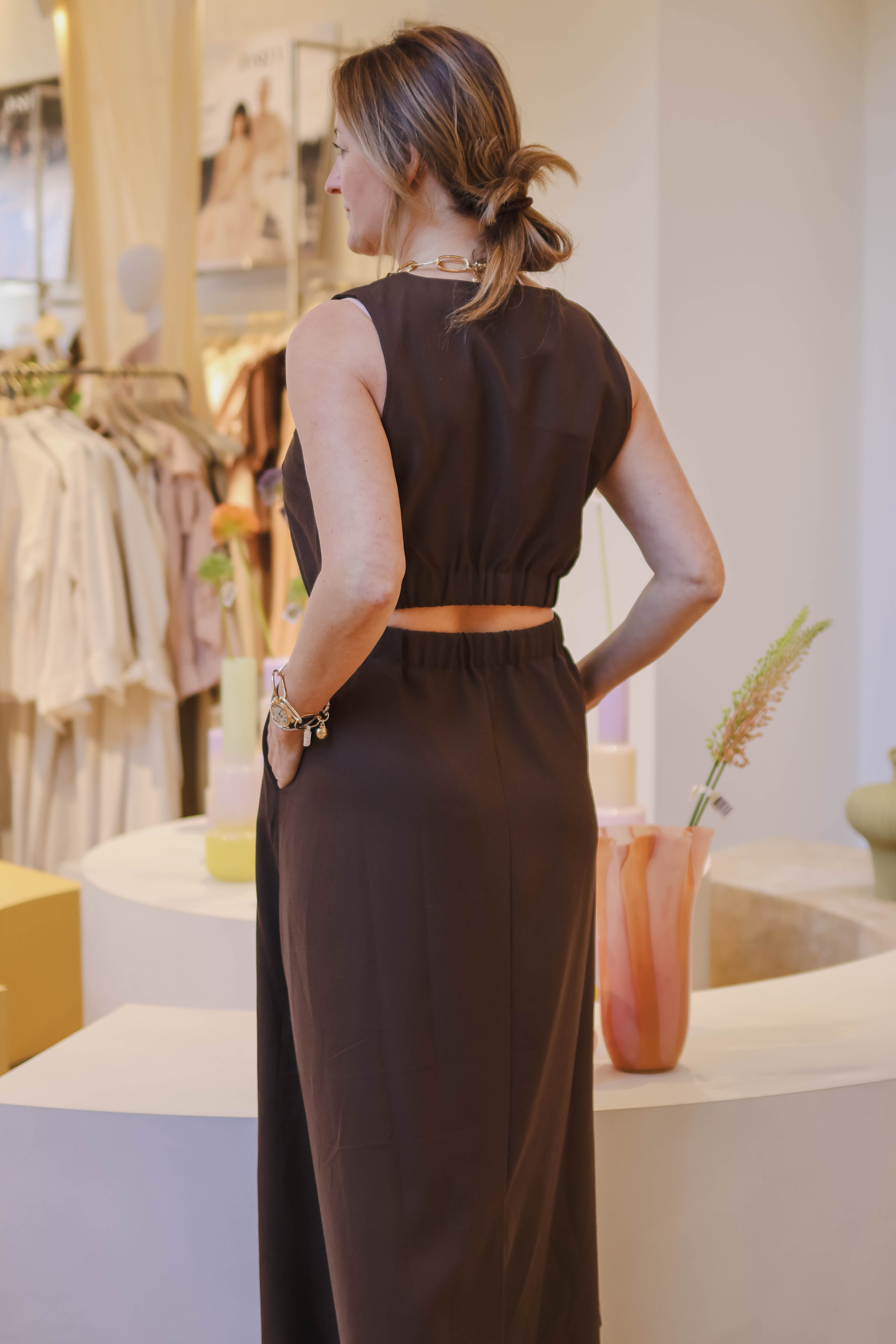 Aimee The Label Dames Jurk Bruin 3